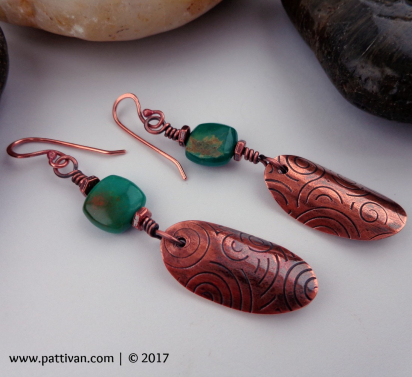 Turquoise and Textured Copper Earrings