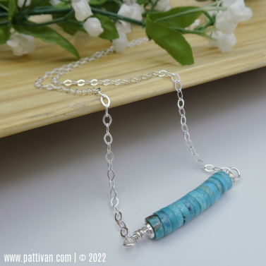 Turquoise Heishi and Sterling Silver Gemstone Bar Necklace