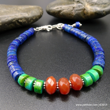 Lapis Turquoise and Carnelian Bracelet