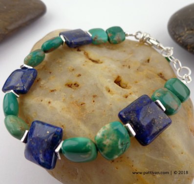Turquoise Lapis Lazuli and Sterling Silver Adjustable Bracelet