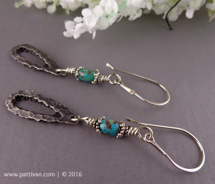 Turquoise and Artisan Pewter Charm Earrings