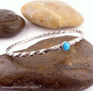 Twisted Sterling Silver Bangle with Turquoise Cabochon