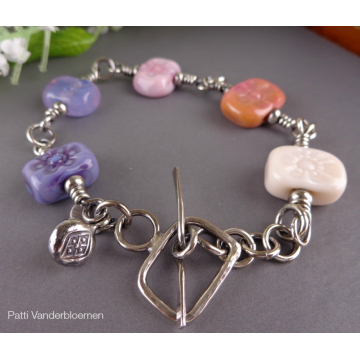 Artisan Lampwork and Hand Forged Sterling Silver Toggle Bracelet