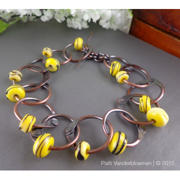 Handmade Riveted Copper Bracelet with Artisan Glass Beads