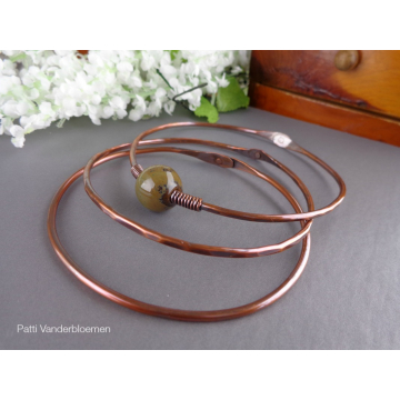 Copper Bangles Set with Artisan Ceramic Accent