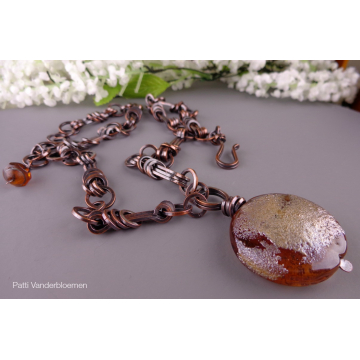 Artisan Lampwork Bead and Handmade Copper Chain
