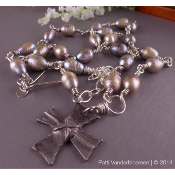 Freshwater Pearls and Artisan Pewter Cross