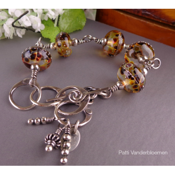 Artisan Lampwork and Sterling Silver Adjustable Bracelet