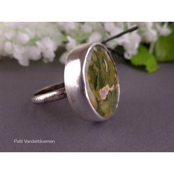 Rainforest Jasper and Sterling Silver Ring