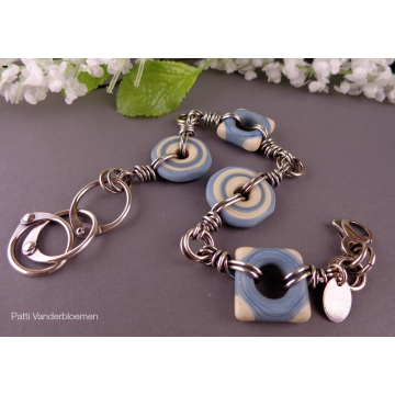 Artisan Glass and Sterling Silver Adjustable Bracelet