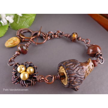 Adjustable Copper Bracelet with Artisan Ceramics