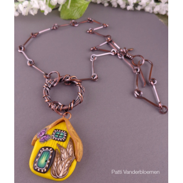 Handmade Copper Chain and Bail, Polymer Clay Focal