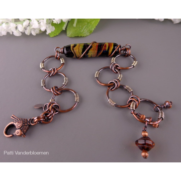 Hand made Chain - Copper and Sterling with Artisan Lampwork Focal