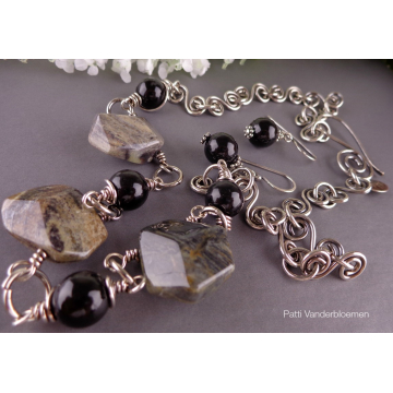 Silver Leaf Jasper and Sterling Silver Necklace