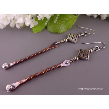 Mixed Metal - Long and Slender Twisted Stick Earrings