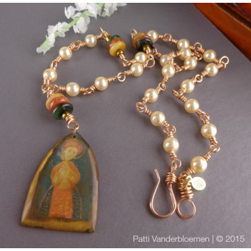 Freshwater Pearls, Burmese Jade, Artisan Resin Pendant, and Jeweler's Brass