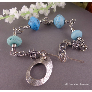 Sterling Silver Bracelet with Artisan Made Lampwork Glass Beads