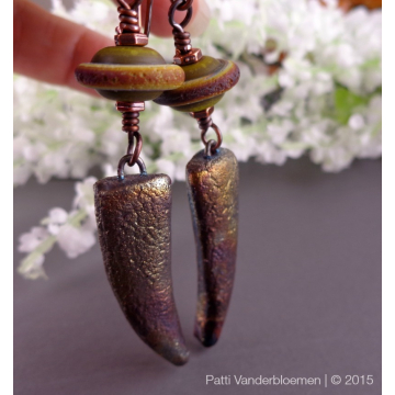 Copper, Artisan Lampwork, and Artisan Raku Ceramic Earrings