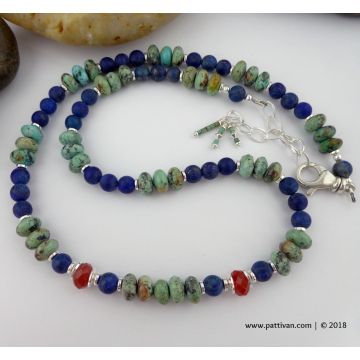 African Turquoise-Lapis Lazuli-and Carnelian Necklace