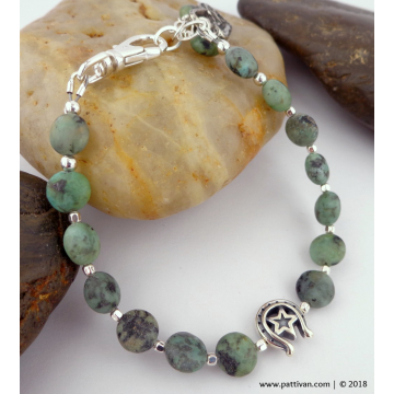 African Turquoise and Sterling Horseshoe Bead Bracelet