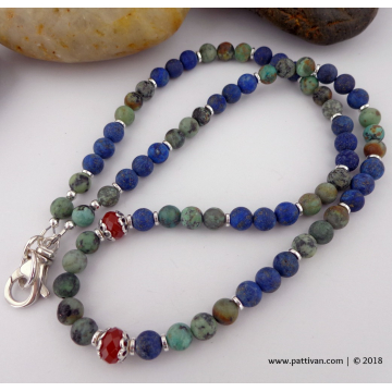 Matte African Turquoise with Lapis Lazuli and Carnelian Necklace