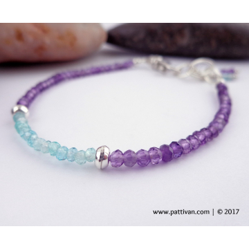 Amethyst Apatite and Sterling Silver Adjustable Bracelet
