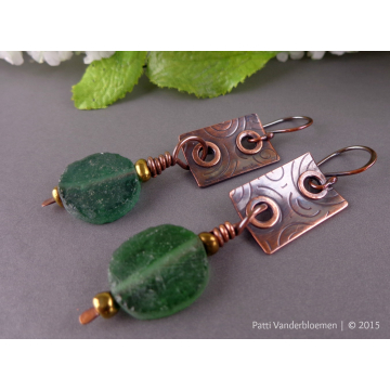 Ancient Roman Glass and Copper Earrings