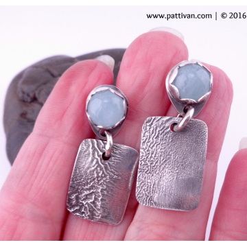 Aquamarine and Reticulated Silver Post Earrings