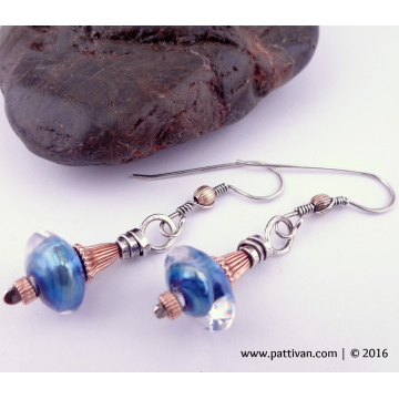 Artisan Ceramic and Sterling Silver Earrings with Gold Accents