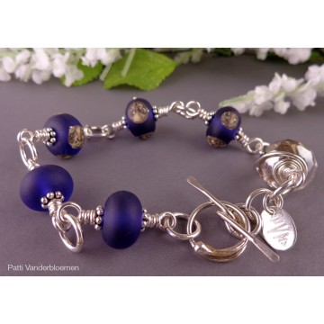 Artisan Deep Purple Glass Beads and Sterling Bracelet