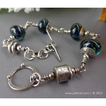 Artisan Glass Beads and Handmade Sterling Silver Bracelet