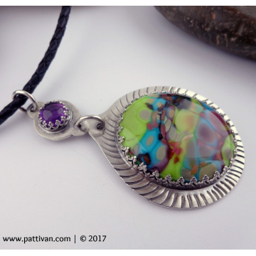Artisan Glass and Amethyst Sterling Silver Necklace