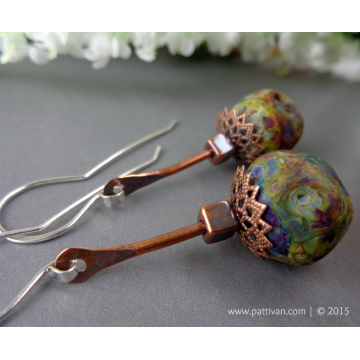 Artisan Glass Faux Stone Beads and Copper Earrings