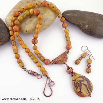 Golden Jasper and Artisan Horse Pendant Necklace and Earrings