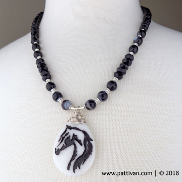 Artisan Crafted Horse Pendant with Onyx and Sardonyx Gemstones