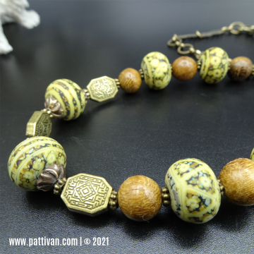 Artisan Lampwork Wood and Brass Necklace