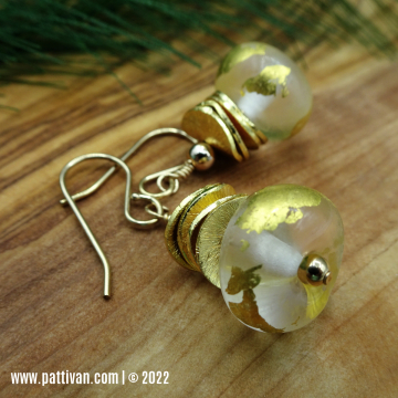 Gold Leaf Artisan Glass Bead Earrings