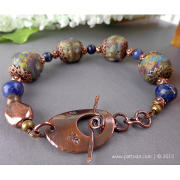 Artisan Glass Faux Stone and Copper Bracelet