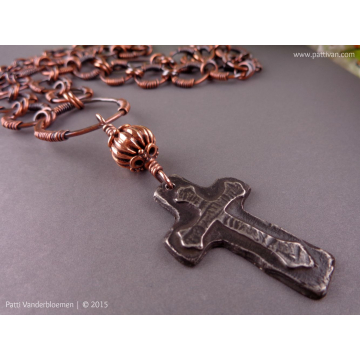 Artisan Pewter Cross and Handmade Copper Chain