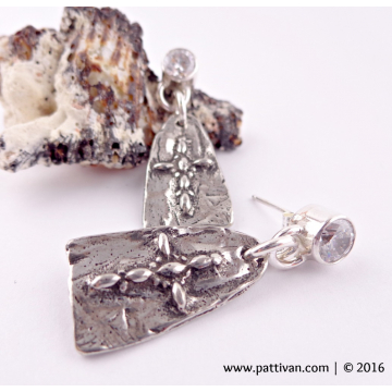 Sterling, CZ's, and Artisan Pewter - Post-Style Earrings