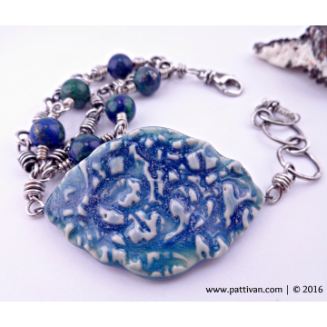 Artisan Porcelain with Azurite Gems and Sterling Bracelet