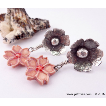Hand Made Silver Flowers with Artisan Cherry Blossom Porcelain Charms
