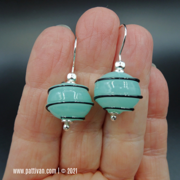 Artisan Hollow Teal Glass Beads and Sterling Silver Earrings