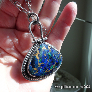 Azurite and Bronze Sterling Silver Pendant Necklace