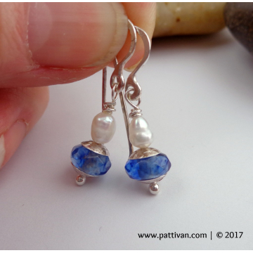 Blueberry Quartz and Pearl Earrings