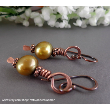 Bronze FW Pearls and Copper Earrings