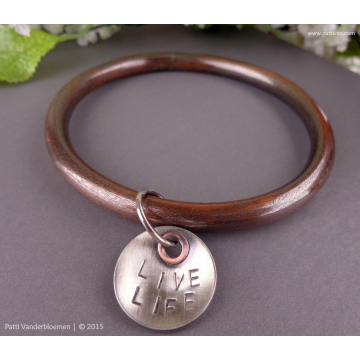 Brushed Copper Tube Bangle with Sterling Silver Charm