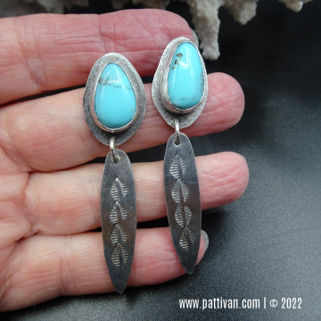 Campitos Turquoise and Sterling Silver Feather Earrings