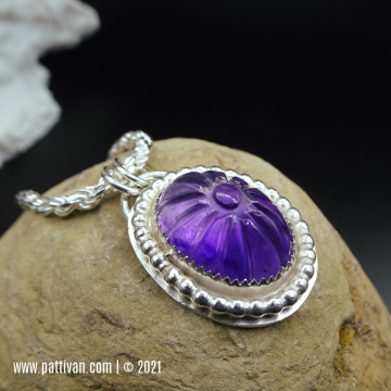 Carved Amethyst Sterling Silver Necklace