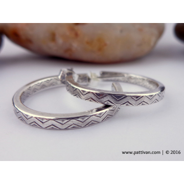 Chevron Pattern Sterling Silver Post Style Hoops